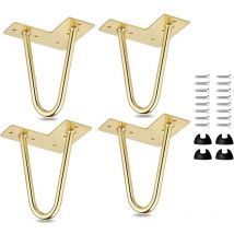 4er-Pack 10 cm lange Haarnadel-Tischbeine, moderne Möbelbeine aus Metall mit Bodenschutz und Schrauben für Couchtisch und TV-Schrank
