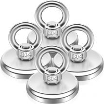 4er-Pack extra starke Neodym-Angelmagnete mit Loch – 48 mm – 85 kg – Silber, rund – für Magnetfischen, Camping, Industrie, Kreuzfahrten
