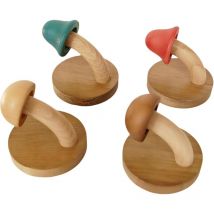 XVX - 4er-Pack Pilz-Aufbewahrungshaken mit Einzelhaken aus Holz und beschädigungsfreien Wänden, 7,1 cm Heimdekoration für Türhaken und Kleiderhaken