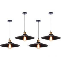 4er Pendelleuchte, Vintage Hängelampe Mit Ø36cm Eisen Lampenschirm, Kronleuchter E27 Fassung Für Wohnzimmer Esszimmer Küchen (schwarz)