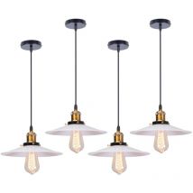 4er Pendelleuchte Weiß Hängelampe mit Ø26cm Lampenschirm Kronleuchter Art Edison Lampe E27 Fassung für Loft Wohnzimmer Esszimmer