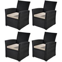 Mucola - 4uds Silla de Jardín poly ratán Sillón de Terraza Negro Silla de ratán Sillón de Jardín de ratán mueble de jardín mueble de terraza exterior