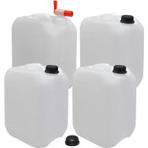 4er Set: 10 Liter Getränke- Leer- Wasserkanister mit 1 Auslaufhahn und 4 Schraubdeckel (din 45) Lebensmittelecht bpa Frei Tragbar Indoor und Outdoor