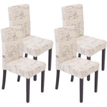HHG - 4er-Set Esszimmerstuhl Stuhl Küchenstuhl Littau Textil mit Schriftzug, creme, dunkle Beine