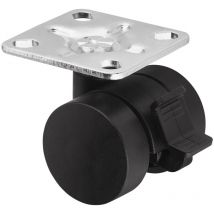 Möbelrolle aachen mit Montageplatte und Bremse (ø 35 mm, 40 kg Traglast / Rolle, 360 Grad drehbar, schwarz) - So-tech