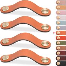 4er-set Schranktürgriffe Aus Messing Und Orangefarbenem Leder, Länge 190 Mm, Mit Schrauben, Geeignet Für Kleiderschränke Und Küchen