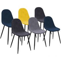 Set aus 6 DALI-Stühlen aus Samt Mix Color in Blau, Dunkelgrau, Hellgrau und Gelb