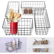 Senderpick - 4er-Set Wandkörbe aus Metalldraht - Ohne Lochung - Für Büro, Schlafsaal, Bad, Küche - Schwarz