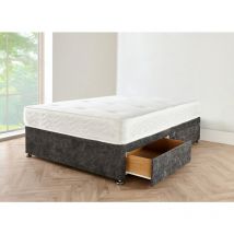 4ft6 double Divan bed base Charcoal Chenille Fabric with Storage Drawers on Same Side. (4FT6 Double Charcoal Chenille-2 Drawers)