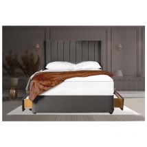 Sr Living Ltd - 4FT6 Double Mink Suede Divan Bed with vertical Linear Headboard, 2 Drawers & Mattress