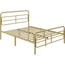 4ft6 Double Modern Bed Frame Metal Platform Bed with Geometric Patterned Headboard, Antique Gold - antique gold - Yaheetech