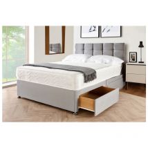 Sr Living Ltd - 4FT6 Grey Suede Plush Divan Bed with 2 Storage Drawers