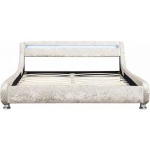 Comfy Living - 4ft6 led Crushed Velvet Bed Frame in Cream