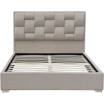 4ft6 Plush Velvet Bed Frame with Weaved Headbord in Cream