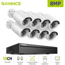4K Kit de Vidéosurveillance Exterieure 8×IP Caméras Smart ir Vision Nocturne Audio Bidirectionnel Système de Caméra de Sécurité - Sannce