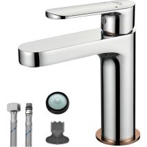 Auralum - Mitigeur de Lavabo Chromé en Laiton, Robinet Salle de Bain avec Aérateur à économie d'eau , Haute de 156 mm