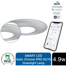 4lite - WiZ Connected GU10 Smart led White Bulb with Satin Chrome Downlight IP65