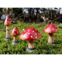 Garden Mile - 4pc Red Mushroom Toadstool Resin Garden ornament Fairy Fungi Magical Decoration (Post Royal Mail Packets)