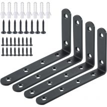 4pcs 125mm x 75mm Brushed Stainless Steel Shelf Support Brackets Wall Bracket Support Bracket EJ5207-4P, black