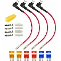 Lablanc - 4pcs 12V 24VPorte-fusible Micro 2, Adaptateur Lame Porte-fusible, avec 6 pièces de Fusible à Lame 5A 10A 15A et 1 pièce de Extracteur de