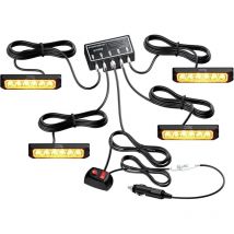 4PCS 6LEDs Car Strobe Flash Lights Hazard Warning Beacon Emergency Flashing Lights 8 Modes IP65 Waterproof with Main Control Box 12V 24V Universal