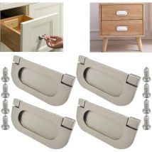 Lot de 4 poignées invisibles en acier inoxydable, accessoires de tiroirs et de garde-robe argentés - Avec vis (75 mm), poignées de meubles de