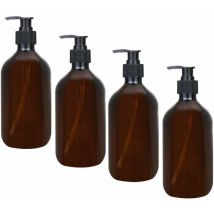Ersandy - 4Pcs Amber Dispenser Bottles 500ML Amber Dispenser Bottles Empty Amber Pump Bottles Plastic Bottle for Lotion Shower Gel Hand Soap Detergent