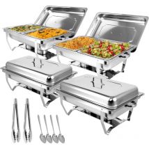 Brisunshine - Chauffe-Plats en Acier Inoxydable, 9L Chafing Dish, Buffets Chauffants avec Pinces et Cuillères pour Fêtes, Mariage, Banquets,