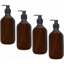 4Pcs Distributeur Ambre Flacons de Distributeur de 500 ml Ambre Bouteilles de Pompe Ambre Vide Bouteille en Plastique pour Lotion Gel Douche Savon