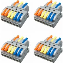 4Pcs KV436 Levier-Ecrou Fil Connecteur Set, 3 en 6 sorties Conducteur Compact Fil Connecteurs, Compact Connecteur Ressort Bornier
