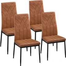 Yaheetech 4PCS Modern Faux Leather High-backed Dining Chairs with Sturdy Metal Legs, Retro Brown