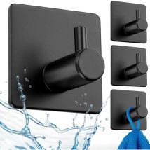 4PCS-NOIR Crochet noir pour vêtements, torchons, serviettes Support autocollant pour accessoires de cuisine