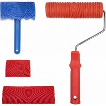 4PCS Outil de grain Rouleaux de Peinture Imitation Grain de Bois, Rouleau pour Peinture pour Création Effet Bois avec Poignée, Rouleaux de peinture
