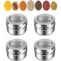 4Pcs Épices Réservoir, Pot à Épices Rond, Pots à Épices Magnétique, Pot à Épices Léger, Ensemble d'assaisonnement, Pot à Épices en Acier Inoxydable,