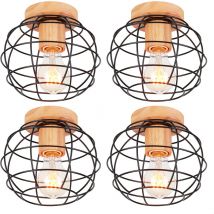 Axhup - 4PCS Plafonnier Vintage Rétro Luminaire Industrielle en Métal et Bois E27 40W Noir