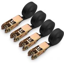 4 Stück Ratschengurte, Polyester-Ratschengurt für Motorrad, Auto, Fahrrad, Anhänger, 800 kg Tragkraft, 6 m x 25 mm – Schwarz