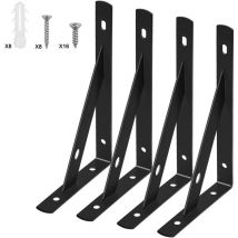 Lokiua - 4PCS Shelf Brackets, Wall Mounted Shelf Brackets, Heavy Duty Brackets Bracket with Screws, Metal Wall Mount Bracket, Black Shelf Bracket for