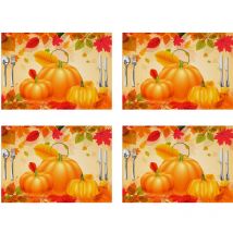4pcs Thanksgiving waterproof linen placemat, holiday decoration table insulation mat style2