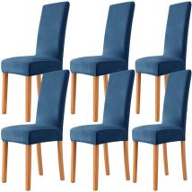 6pcs Velvet Chair Covers, Soft Stretch Dining Chair Washable Elastic Seat Covers - for Restaurant, Living Room, Wedding Decoration (6, Twilight Blue)