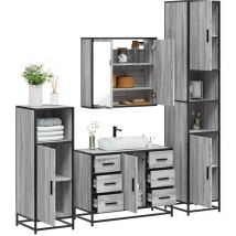 4 Piece Bathroom Furniture Set,Bathroom Cabinet Set Grey Sonoma Engineered Wood VSVS617397