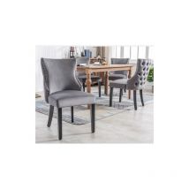 Ekasn - Ensemble De 4 Chaises De Salon En Velours Gris, Avec Matelassage À Boutons, Structure En Bois Massif