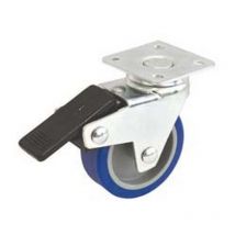 4PZ ruote a forcella in gomma blu con piastra girevole e freno '221BIS' - MM.50X18 port. KG.20
