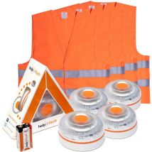 4x Aiuto Flash V.2 2021 - Luce di emergenza autonoma, segnale V16 di pericolo e torcia elettrica presentazione, Approvato, regolamenti dgt, V16