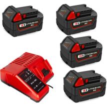 Powerwings - 4X Battery & charger for Milwaukee 18V 5000mAh 48-11-1828 48-11-1840 C18B M18BX Li18 M18B4 M18 xc and Milwaukee Charger m18 48-59-1812