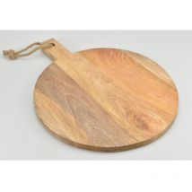 Buri - 4x Servierbrettchen Tablett Rund Holz Griff Schneiden Küchen Kochen Speisen