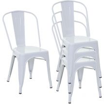 4x chaise de bistro HHG-791, chaise empilable, métal, design industriel, blanc