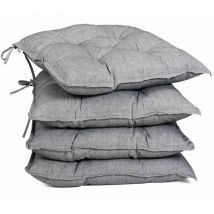 Detex - 4x Coussins de chaise 45x45x8cm Coussin de siège Coton Hydrofuge Effet viscoélastique Lavable Salle à manger Jardin Gris chiné