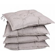 Detex - 4x Coussins de chaise 45x45x8cm Coussin de siège Coton Hydrofuge Effet viscoélastique Lavable Salle à manger Jardin Crème chiné