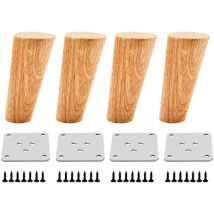 4x 10cm Wooden Furniture Legs Feet for Table Bed Cabinet with Mounting Plates and Screws
