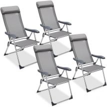 4x Garden Chair Aluminium High Back Grey Folding Camping Outdoor Patio Furniture